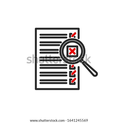 check box list page with magnifier glass outline flat icon. Single quality outline logo search symbol for web design mobile app. Thin line design logo sign Loupe lens icon isolated on white background