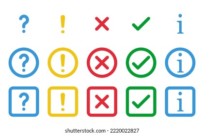 check box, question mark, exclamation point, information sign, vector icons set