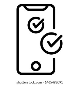 Check box smartphone icon. Outline check box smartphone vector icon for web design isolated on white background