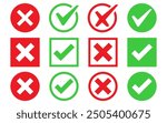 Check box tick mark icon set button correct right wrong buttons or yes or no checkmark red cross green tick vector illustration