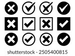 Check box tick mark icon set black button correct right wrong buttons or yes or no checkmark red cross green tick vector illustration	