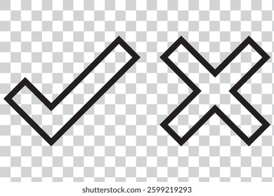 Check box tick mark icon set black button correct right wrong buttons or yes or no checkmark.