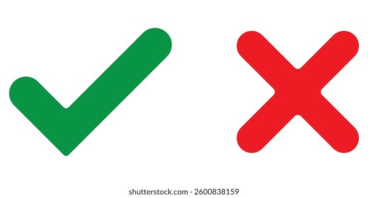 Check box tick mark icon set button correct right wrong buttons or yes or no checkmark red cross green tick vector illustration eps 10