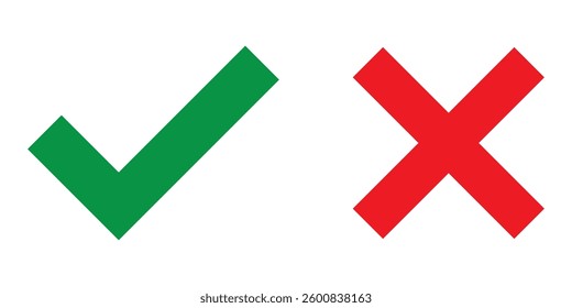 Check box tick mark icon set button correct right wrong buttons or yes or no checkmark red cross green tick vector illustration eps 10