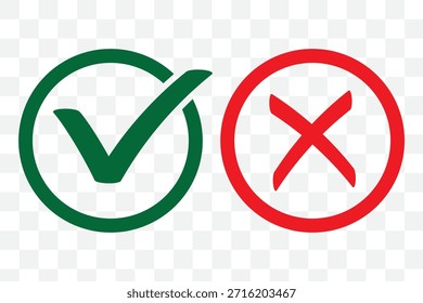 Marque la casilla de verificación icono de marca de verificación conjunto de Botones correctos Botones correctos incorrectos o sí o no marca de verificación Cruz roja Ilustración vectorial de marca verde, PNG fondo transparente