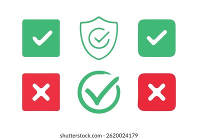 Check box with yes and no sign. Modern label icons check mark and cross on transparent background. Vector Illustration Eps 10
