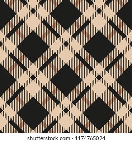 Check brown beige textile seamless pattern. Vector illustration.