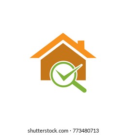 Check Building with magnifying glass.  Concept of finding a good house. home vector icon