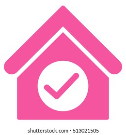 Check Building vector icon. Flat pink symbol. Pictogram is isolated on a white background. Designed for web and software interfaces.