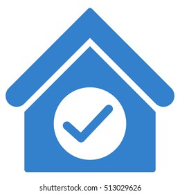 Check Building vector icon. Flat cobalt symbol. Pictogram is isolated on a white background. Designed for web and software interfaces.