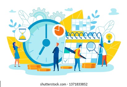 Check by Head on Calendar Work Plans Cartoon Flat. Keep Diary, Minutely Paint Day and more often Check with Plan. Teamwork, Where Everyone Takes on Specific Commitments that Affect Overall Result.