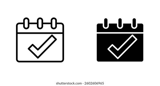 Check in calendar flat Icons in line outline and flat solid style on white background