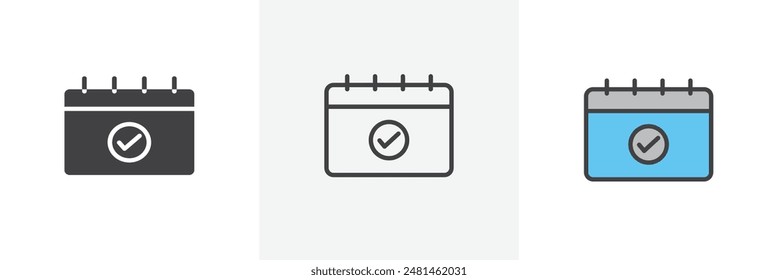 Check in calendar icon symbol collection on white background.