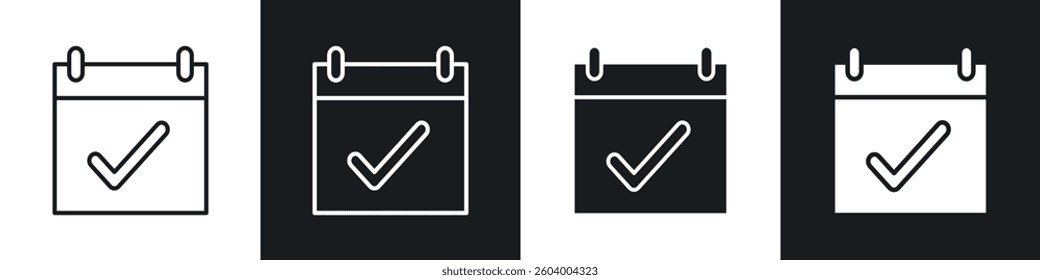 Check in calendar icon symbol collection on white background.