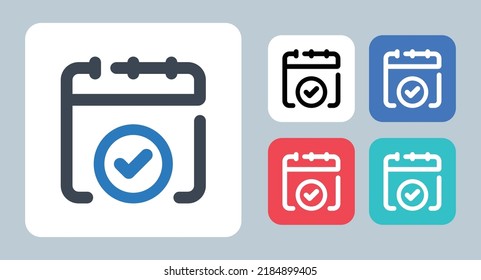 Check Calendar Icon - Vector Illustration . Check, Date, Calendar, Schedule, Event, Booking, Confirm, Appointment, Day, Time, Line, Outline, Flat, Icons .