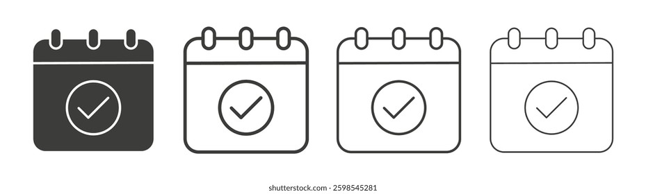 Check in calendar line icon vector illustration set.