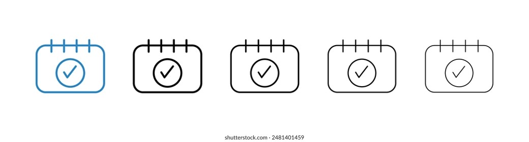Check in calendar liner icon vector set.
