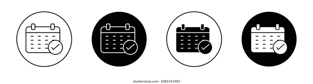 Check in calendar outlined icon vector collection.