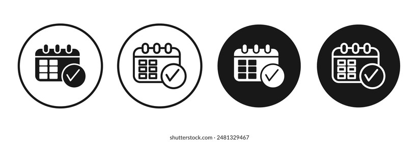 Registrar el conjunto de iconos de Vector de calendario con estilo relleno y contorneado en negro.