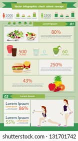 Check Calorie food healthy concept with set elements of infographics, and Information Graphics