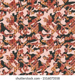 Check camouflage  fashion seamless pattern for animal trendy textile prints, wallpaper, wrapping with fabric imitation. red, brown, pink checked background.