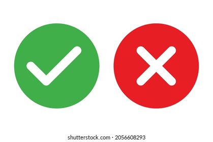 Schaltfläche Check und Cancel (Abbrechen). Ja und Nein. Angenommene und abgelehnte, genehmigte und freigegebene Web-Schaltfläche einzeln auf weißem Hintergrund
