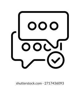 Einchecken Chatblasenzeilensymbol, Gliederungssymbol für Nachricht gelesen, Unterhaltung gesehen, Antwort gesendet, Text geliefert und Kommunikationsstatus. Vektorsymbol.