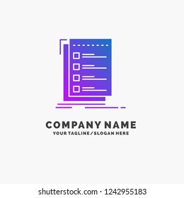 Check, checklist, list, task, to do Purple Business Logo Template. Place for Tagline.