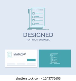 Check, checklist, list, task, to do Business Logo Line Icon Symbol for your business. Turquoise Business Cards with Brand logo template