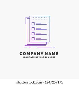 Check, checklist, list, task, to do Purple Business Logo Template. Place for Tagline