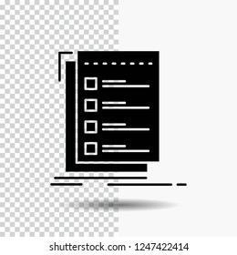 Check, checklist, list, task, to do Glyph Icon on Transparent Background. Black Icon