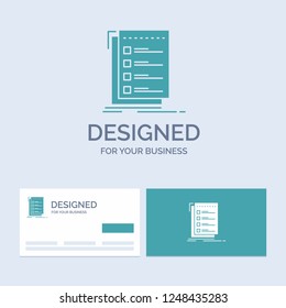 Check, checklist, list, task, to do Business Logo Glyph Icon Symbol for your business. Turquoise Business Cards with Brand logo template.