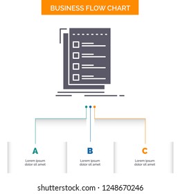 Check, checklist, list, task, to do Business Flow Chart Design with 3 Steps. Glyph Icon For Presentation Background Template Place for text.