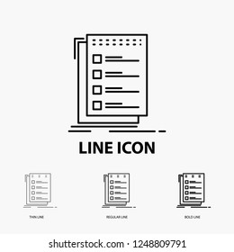 Check, checklist, list, task, to do Icon in Thin, Regular and Bold Line Style. Vector illustration