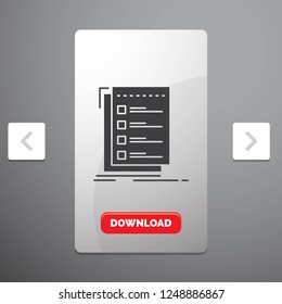 Check, checklist, list, task, to do Glyph Icon in Carousal Pagination Slider Design & Red Download Button