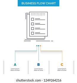 Check, checklist, list, task, to do Business Flow Chart Design with 3 Steps. Line Icon For Presentation Background Template Place for text