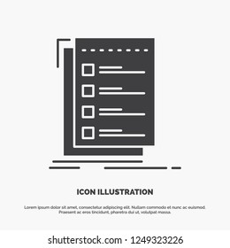 Check, checklist, list, task, to do Icon. glyph vector gray symbol for UI and UX, website or mobile application