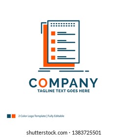 Check, checklist, list, task, to do Logo Design. Blue and Orange Brand Name Design. Place for Tagline. Business Logo template.