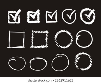 Check checklist tick list box doodle checkbox mark isolated set. Vector flat graphic design illustration