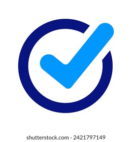 Check, Checkmark badge. Approval. Blue tick in navy blue circle. Unlimited Support, Payroll. Valid Seal. OK, OKAY. Verified Accept. 