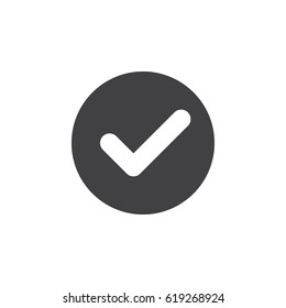 Check, checkmark flat icon. Round simple button, circular vector sign. Flat style design