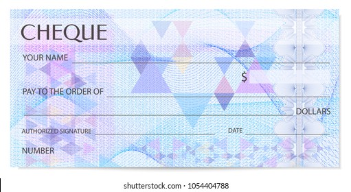 Check (cheque), Chequebook template. Guilloche pattern with abstract watermark, spirograph. Background for banknote, money design, currency, bank note, Voucher, Gift certificate, Coupon, ticket