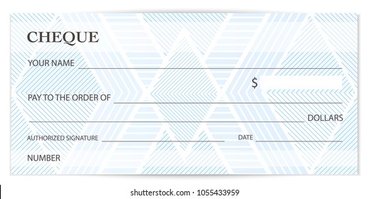 Check (cheque), Chequebook template. Guilloche pattern with abstract watermark, spirograph. Background for banknote, money design, currency, bank note, Voucher, Gift certificate, Coupon, ticket