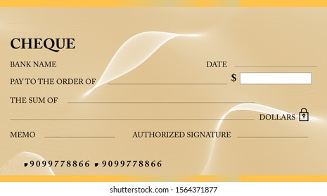 Check, Cheque (Chequebook template). Guilloche pattern with abstract line watermark. Background hi detailed for banknote, money design, currency, bank note, Voucher, Gift certificate, Money coupon