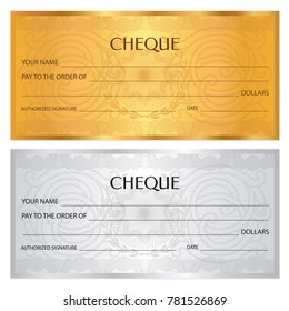 Check (cheque), Chequebook template. Guilloche pattern with watermark, spirograph. Background for banknote, money design, currency, bank note, Voucher, Gift certificate, Coupon, ticket