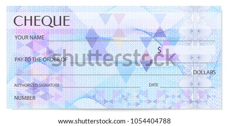 Check (cheque), Chequebook template. Guilloche pattern with abstract watermark, spirograph. Background for banknote, money design, currency, bank note, Voucher, Gift certificate, Coupon, ticket
