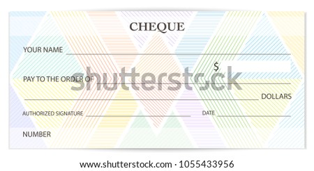 Check (cheque), Chequebook template. Guilloche pattern with abstract watermark, spirograph. Background for banknote, money design, currency, bank note, Voucher, Gift certificate, Coupon, ticket