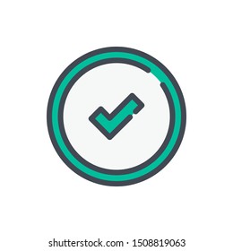 Check circle button color line icon. Certified symbol with tick vector outline colorful sign.