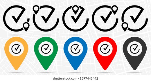 Check in circle icon in location set. Simple glyph, flat illustration element of web, minimalistic theme icons