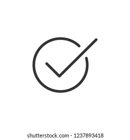 Check in circle sign icon. Outline icon on white background. Check in circle sign Silhouette. Web site, page and mobile app design vector element.